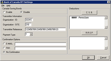 ESOP and CSB, Bank of Canada EFT settings