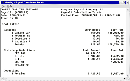 Canada Payroll History Report